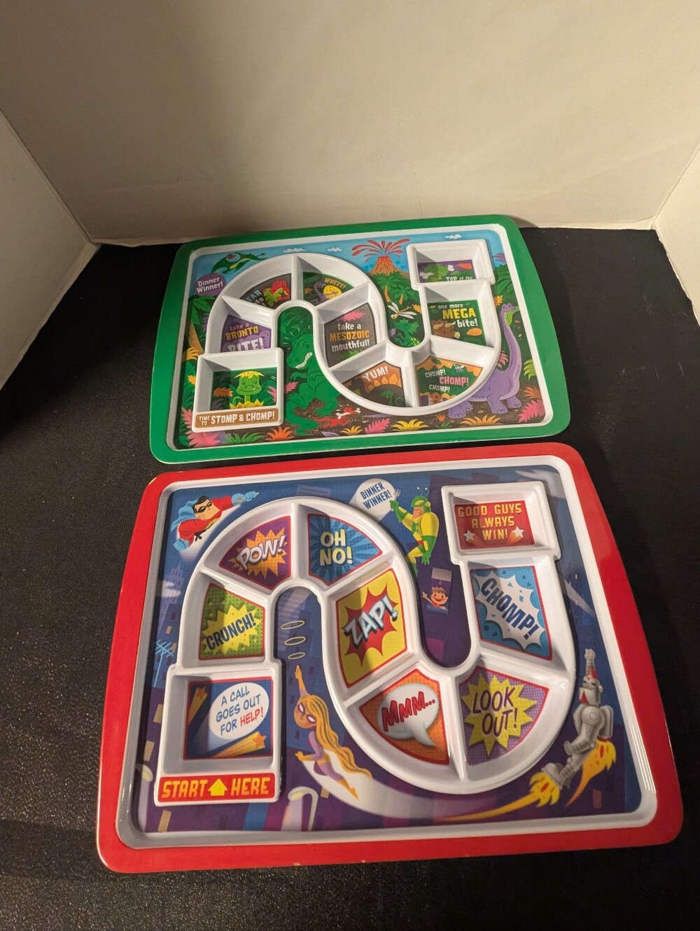2 Fred & Friends Dinner Winner Kids toddler Divided melamine Dinner Plate Tray